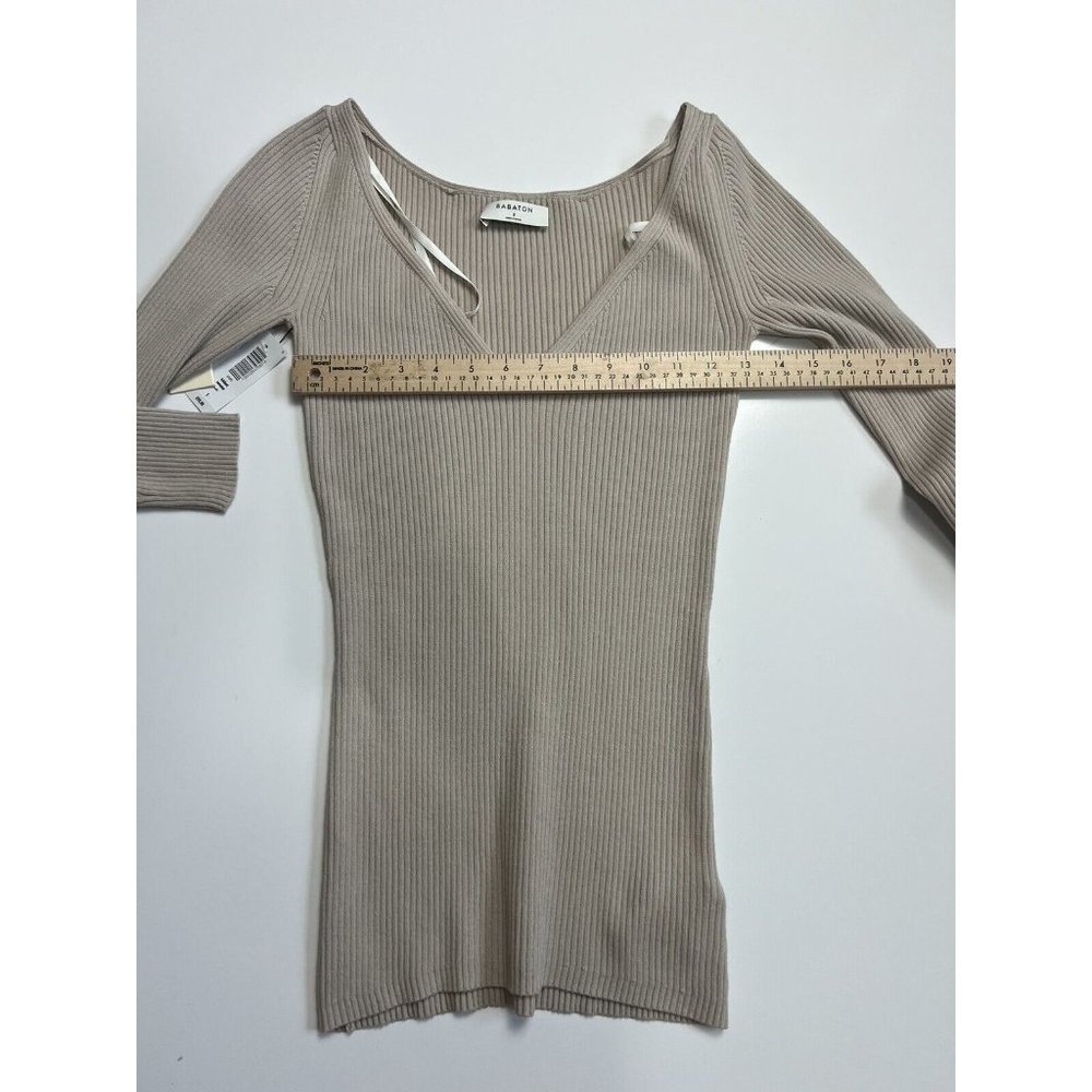 Aritizia Babaton Lubbert Beige V-Neck Ribbed Sweater NWT Small - Picture 3 of 6